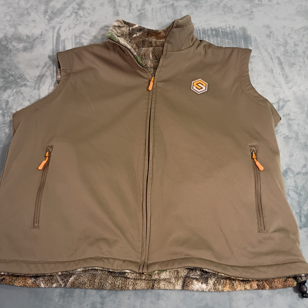ScentLok Mens Reversible Hunting Vest XL Brown Camo Fleece Softshell 83615-153